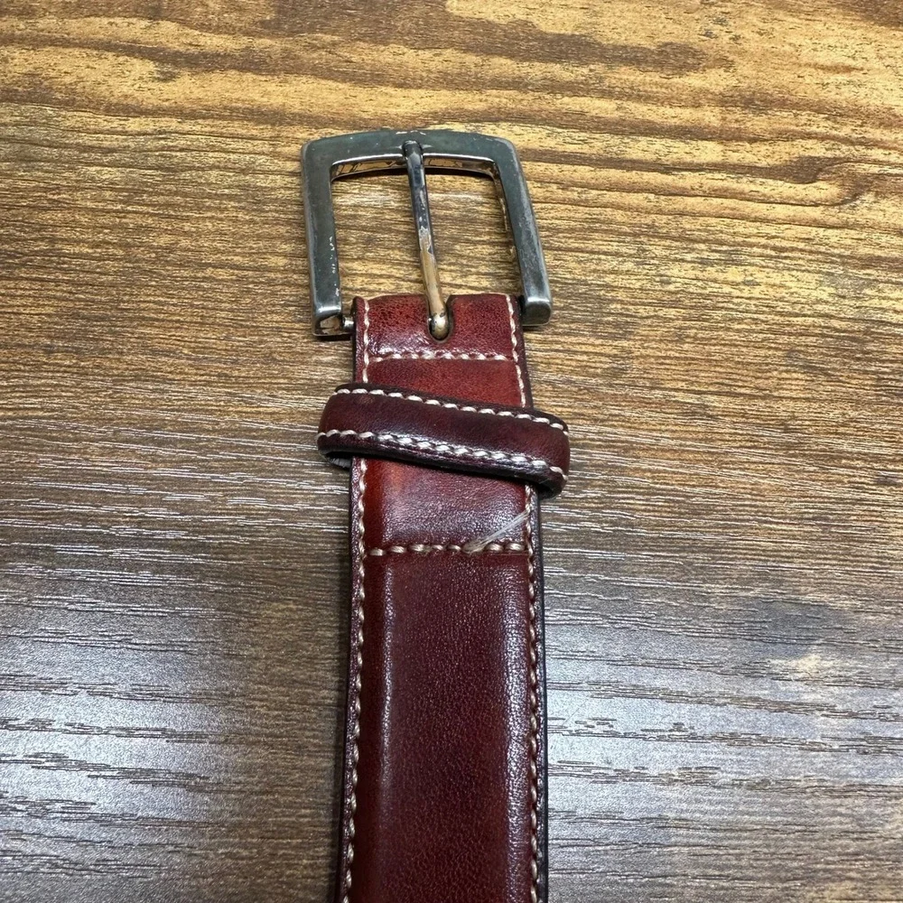 Brooks Brothers Mens Brown Leather Belt Made in Italy Contrast Stitch Size 36